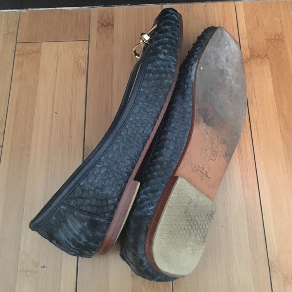 Python Genuine Leather Flats With Gold Metal Bow - image 4